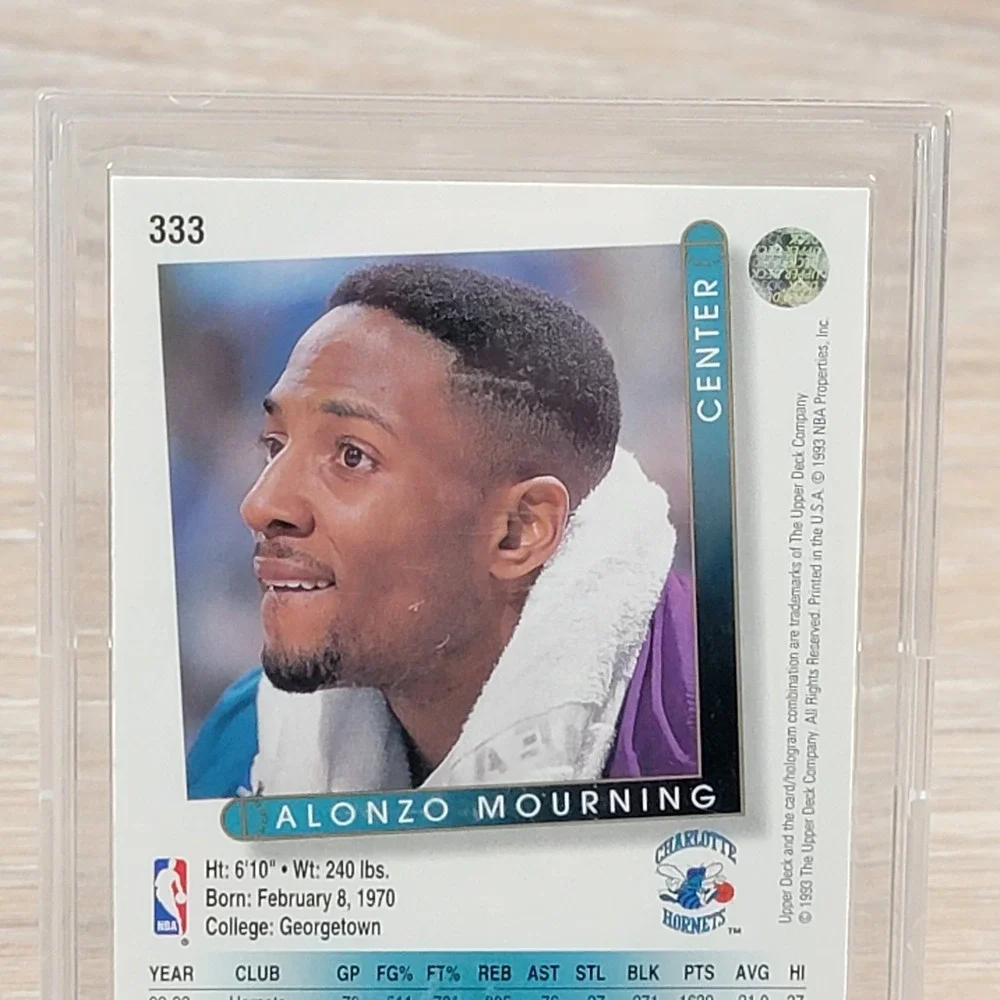 1993 Upper Deck Alonzo Mourning Signed Autograph Card 333 Charlotte Hornets NBA